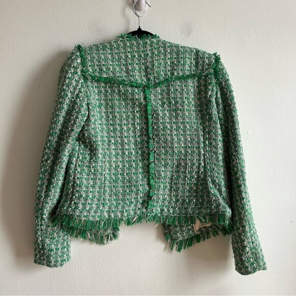 Mango Sz S Tweed Green Elegant Open Front Blazer - Picture 11 of 13